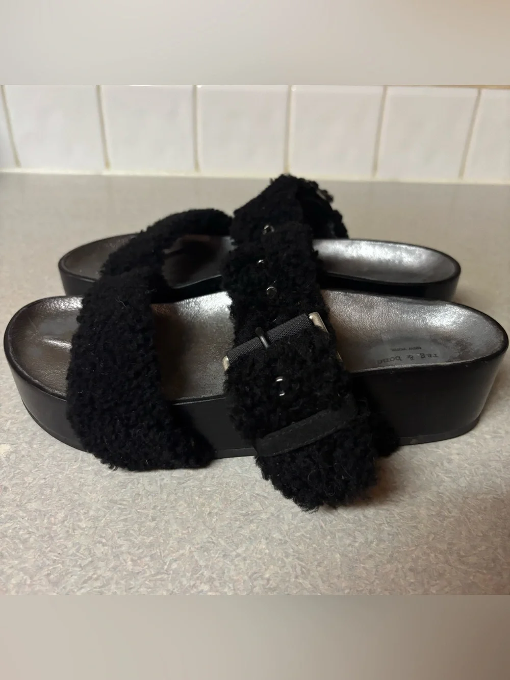 Rag & Bone Evin Shearling Boho Preppy Outdoor Luxury Platform Sandals 39/8.5-9